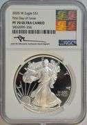 John B. Mercanti signed Perfect 2020-W $1 Silver Eagle. NGC PF70 UC 1st Day of Issue