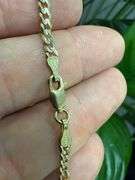 14k Yellow Gold Solid Pave Curb Link Chain 3.2mm Bracelet 8"