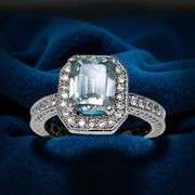 14 Kt White Gold Plated 2.65 Ct Lab Simulated Paraiba Tourmaline Diamond Ring