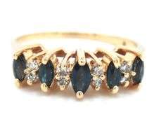14kt Yellow gold marquise sapphire and diamond 5 stone ring