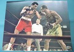 HAND SIGNED MUHAMMAD ALI AND JOE FRAZIER 8X10 WITH COA