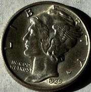 1939 D BU Full Split Bands Mercury Dime