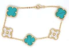 925 Sterling silver 12mm turquoise and cubic zirconia clover link bracelet