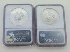 2005-P Marines Silver Commemorative Dollars, NGC MS69 & PF69 Ultra Cameo