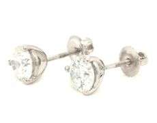 One pair of 14kt White gold 2.11ctw round brilliant cut diamond stud earrings