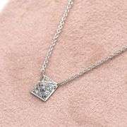 18K(750) White Gold Natural Diamond Square Shape Pendant Necklace with Chain