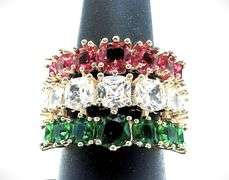 Sparkling 12.5 Ctw Simulated Diamond Ruby and Emerald Ring 14 Kt Gold Plated Ring