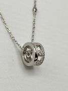 925 Sterling Silver Interlocking Circle With CZ Details Pendant And CZ Station Chain Necklace