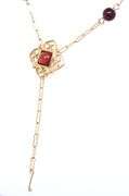 14kt Yellow gold garnet station lariat necklace