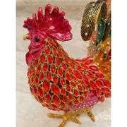 Ruby Red Faberge Rooster Jewelry Box with 24k Gold and Crystals