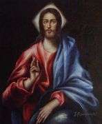Highly Collectible After El Greco One of a kind oil on Canvas signed by the artist, Christ As Savior