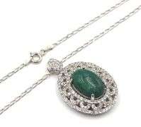 Darling 10.79CTS Oval Cabochon-Cut Emerald & 2.85CTW Round Colorless Sapphire Pendant Necklace in Pl