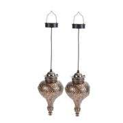 Set of 2 Solar Moroccan Metal Lanterns