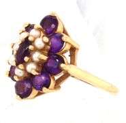 Fashionable 14K YG Amethyst and Pearl Cluster Ring