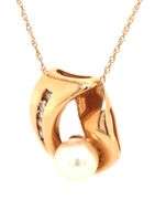 Modern 14K YG Pearl & Diamond Pendant on Necklace