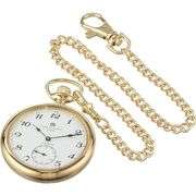 14K Gold-Plated Open Face Pocket Watch with Chain
