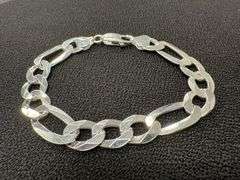 Men's 9.7mm Solid .925 Sterling Silver Flat Figaro Chain Link Italy Bracelet 8" inch