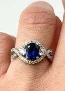 925 Sterling Silver Oval Blue Center Stone With Crystal Pave Details Ring