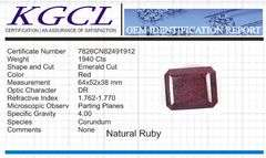 Magnificent Certified Museum Size 1940 Ct Natural Red Ruby Solitaire