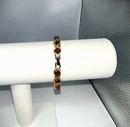 Gold Plated Lab Simulated 16.5 Cttw Red Ruby Diamond Tennis Bracelet