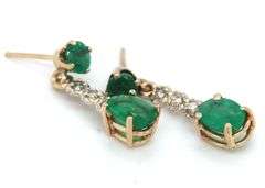 14kt Yellow gold 1.75ctw emerald and diamond dangle earrings