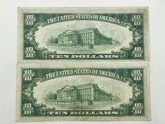 (2) 1934 Lime Green Seal $10 Federal Reserve Notes