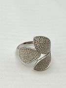 925 Sterling Silver Full Moissanite Pave Three Leaf Design Ring