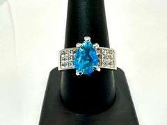 14 Kt. White Gold Plate 3.5 Ct. Simulated Swiss Blue Topaz Ring