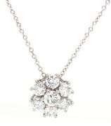 18kt  White gold 1.40ctw 7 stone diamond cluster pendant on chain