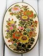 Antique Japanese Satsuma Large Floral Brooch