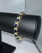 White Gold Plated Huge 11 Ctw Lab Simulated Diamond and Blue Sapphire Tennis Bracelet