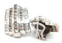 14kt White gold 2.65ctw light brown and white diamond channel set 5 row clip on earrings