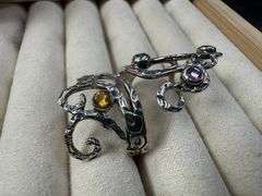 Sterling Silver Blue Topaz, Peridot, Citrine, Amethyst Gemstone Ring Size 7