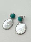 925 Sterling Silver Dangle Earrings Featuring Blue Top Stone And MOP Drop Earrings
