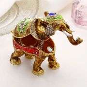 Hand-Painted Lucky Elephant Trinket Box with Rhinestone