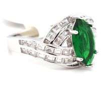 Green marquise and white baguette cubic zirconia ring in 925 sterling silver