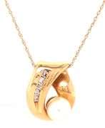 Modern 14K YG Pearl & Diamond Pendant on Necklace