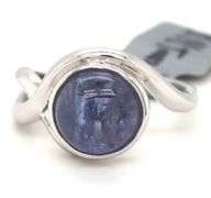 Darling 3.32CTS Round Cabochon-Cut Tanzanite Ring in Sterling Silver