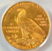 Old Green Label PCGS MS63 graded 1909-D $5 Indian Gold Piece