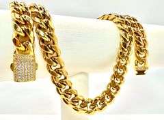 Huge 221.9 Gram Yellow 14 Kt Gold Plate Cuban Curb Link Necklace