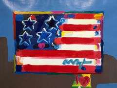Peter Max Original Mixed Media with Acrylic Signed 'Flag With Heart' with Park West Certificate