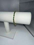 Gorgeous 18 Kt Yellow Gold Plated Simulated Emerald and Diamond Tennis Bracelet