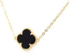 925 Sterling silver 5 clover black onyx link necklace
