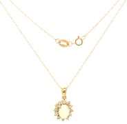 14kt Yellow gold oval opal and diamond halo pendant on chain