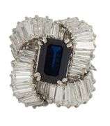 2.21ct Emerald Cut Sapphire and 3.20ctw Baguette Diamond Statement Ring in Platinum