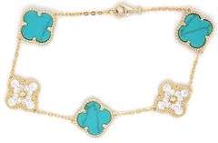 925 Sterling silver 12mm turquoise and cubic zirconia clover link bracelet