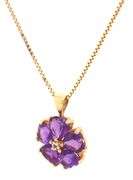 14kt Yellow gold heart shaped amethyst flower pendant on chain