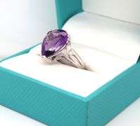 Breathtaking 6.46CTS Pear Shaped Brilliant-Cut Amethyst & Diamond Ring in Sterling Silver