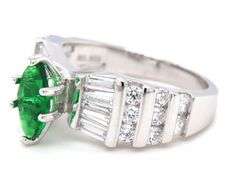 925 Sterling silver green marquise and white baguette and round cut cubic zirconia ring