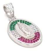 925 Sterling silver green, white and red cubic zirconia religious pendant
